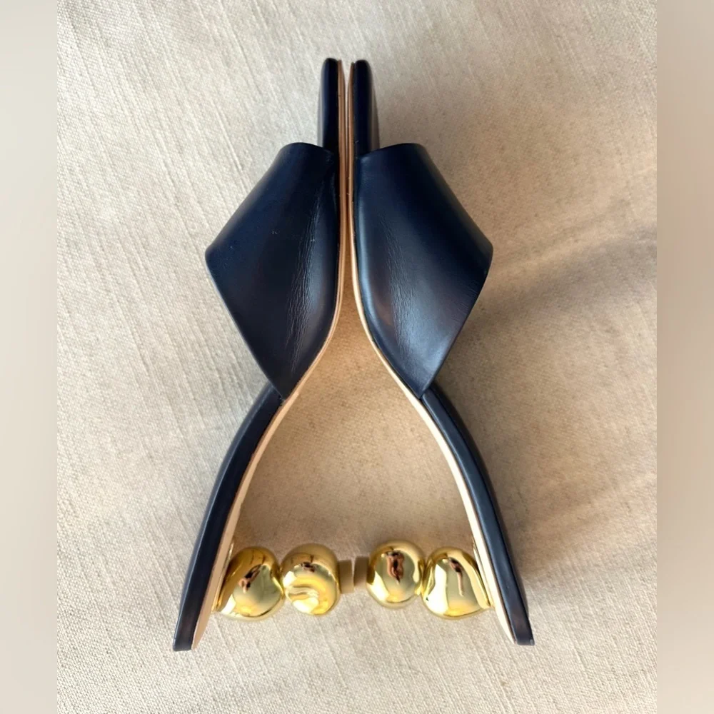 Cult Gaia Gigi Slide Sandal in Navy & Gold